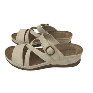 Easy Street Comfort Alana Womens Wedge Slide Sandals Cream Size US 7.5